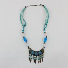 Turquoise Color Beaded Layered Dangle Statement Necklace 25 Inch