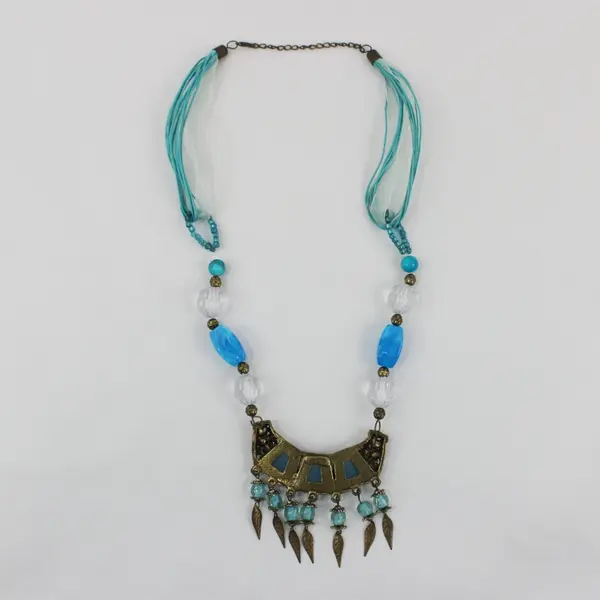 Turquoise Color Beaded Layered Dangle Statement Necklace 25 Inch