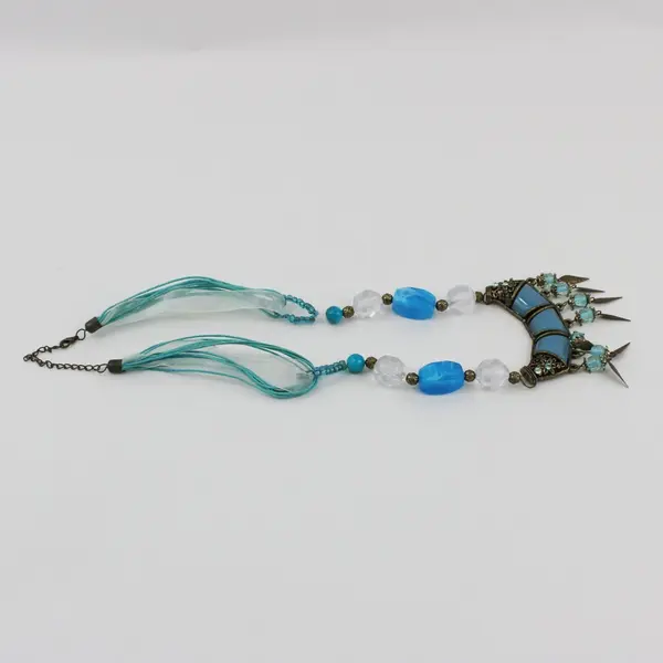 Turquoise Color Beaded Layered Dangle Statement Necklace 25 Inch
