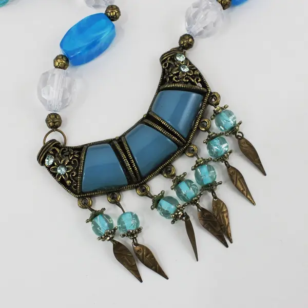 Turquoise Color Beaded Layered Dangle Statement Necklace 25 Inch