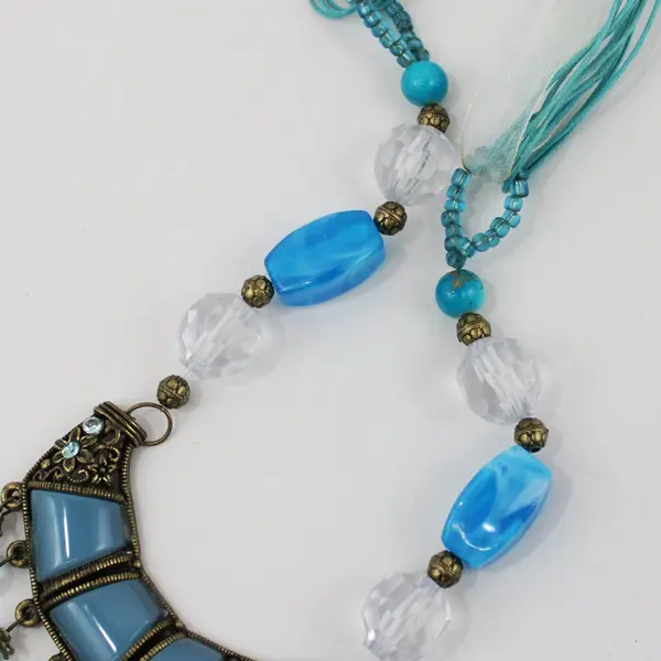 Turquoise Color Beaded Layered Dangle Statement Necklace 25 Inch