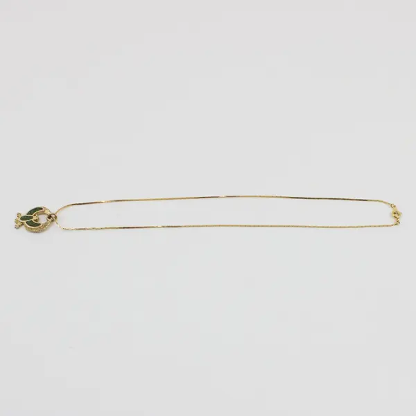 Egyptian Horus Falcon Pendant Necklace 17.5in Gold Tone Green Stones