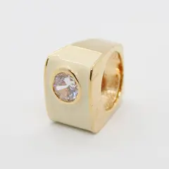 PAJ Cream Enamel Gold Tone Simulant Diamond Ring Size 8.5
