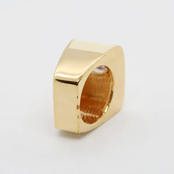 PAJ Cream Enamel Gold Tone Simulant Diamond Ring Size 8.5