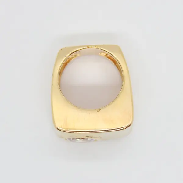 PAJ Cream Enamel Gold Tone Simulant Diamond Ring Size 8.5