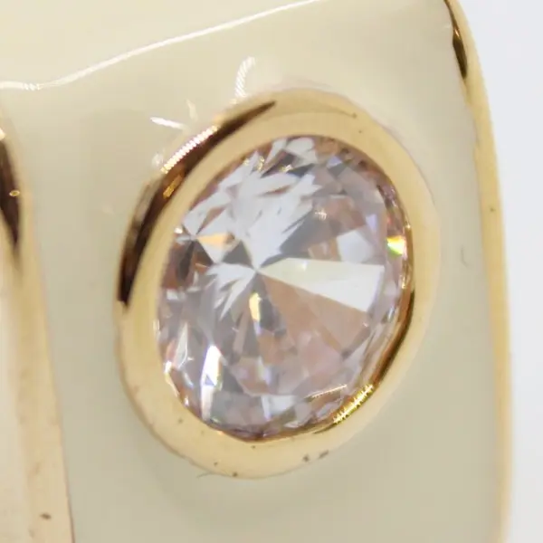 PAJ Cream Enamel Gold Tone Simulant Diamond Ring Size 8.5