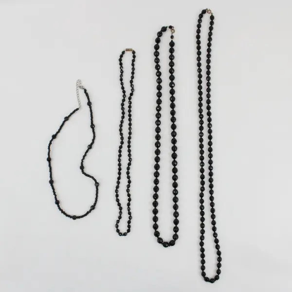 Lot of 4 Black Faceted Glass Beaded Necklaces Fashion Jewelry