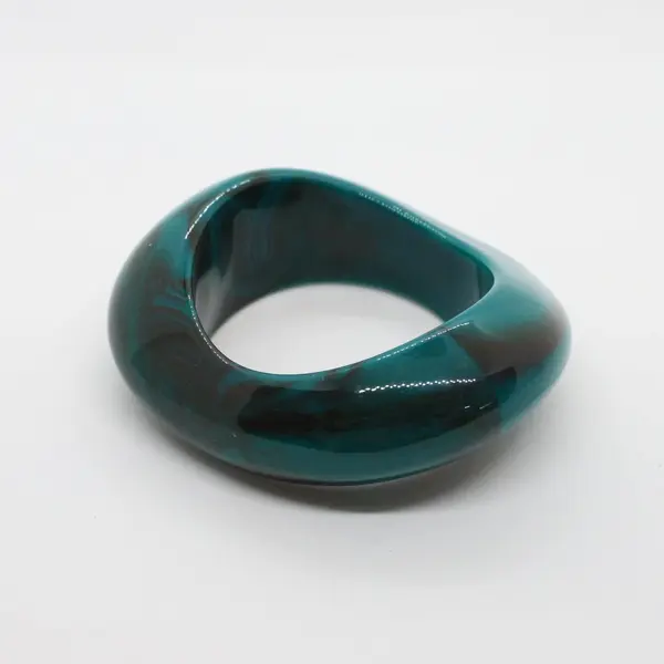 Chunky Dark Teal Blue Lucite Swirl Bangle Bracelet Statement Jewelry