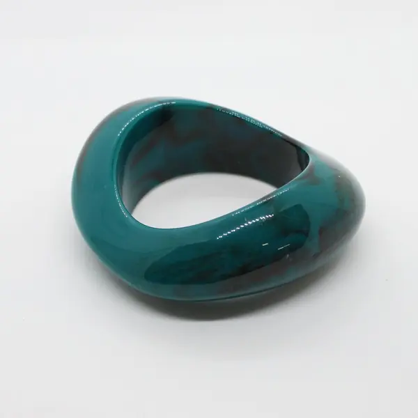 Chunky Dark Teal Blue Lucite Swirl Bangle Bracelet Statement Jewelry