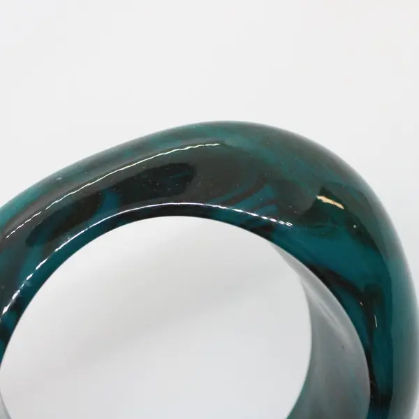 Chunky Dark Teal Blue Lucite Swirl Bangle Bracelet Statement Jewelry