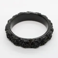 Vintage Molded Black Celluloid Floral Bangle Bracelet