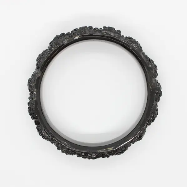 Vintage Molded Black Celluloid Floral Bangle Bracelet