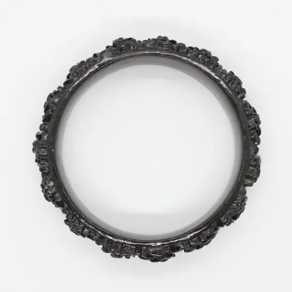 Vintage Molded Black Celluloid Floral Bangle Bracelet
