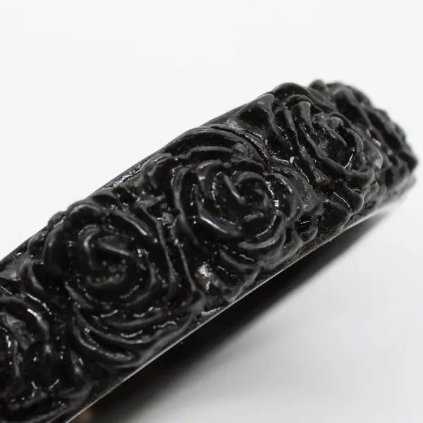 Vintage Molded Black Celluloid Floral Bangle Bracelet