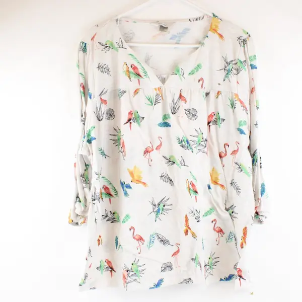 CJ Banks Women's 3X Tropical Bird Print Blouse