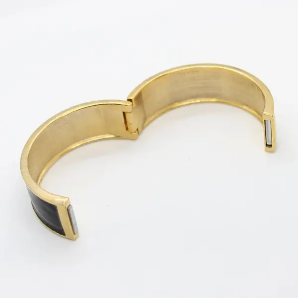 Black & White Enamel Gold Tone Hinged Bangle Bracelet