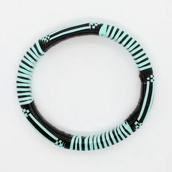 Handmade Black Turquoise Woven Bangle Bracelet Boho Striped