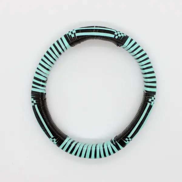 Handmade Black Turquoise Woven Bangle Bracelet Boho Striped