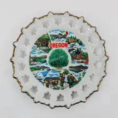 Vintage Oregon Souvenir Plate Scenic Views Pierced Rim Gold Trim 8in