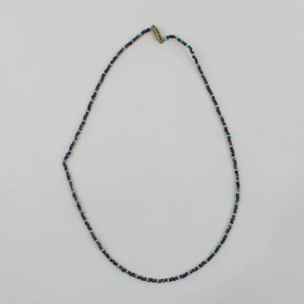 Iridescent Multicolor Glass Seed Bead Necklace 19.5in Barrel Clasp