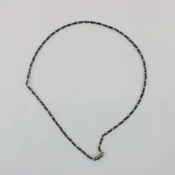 Iridescent Multicolor Glass Seed Bead Necklace 19.5in Barrel Clasp