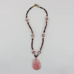 Art Glass Beaded Rose Quartz Pendant Necklace 19 Inch