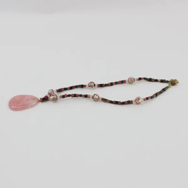 Art Glass Beaded Rose Quartz Pendant Necklace 19 Inch