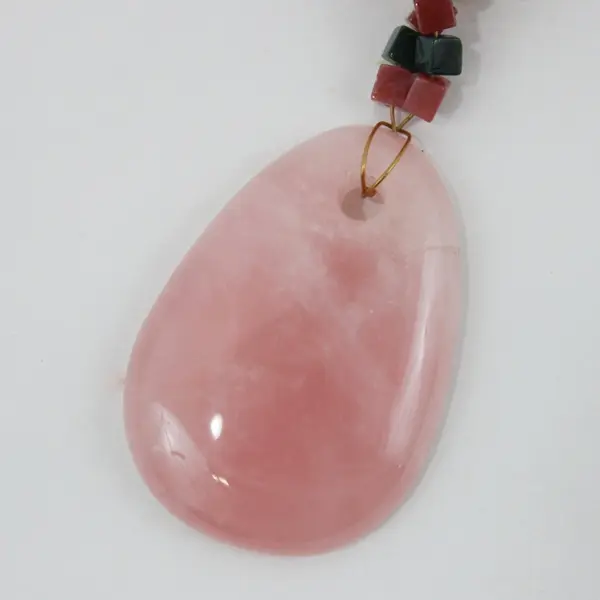Art Glass Beaded Rose Quartz Pendant Necklace 19 Inch