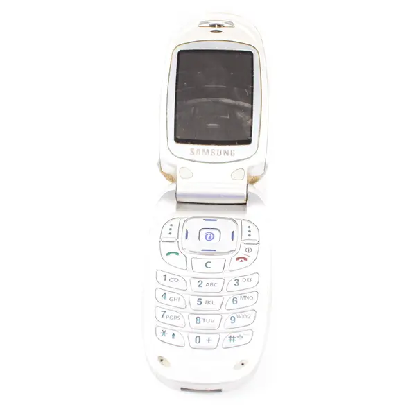 Samsung SGH-E105 T-Mobile Flip Phone Silver White For Parts/Not Working