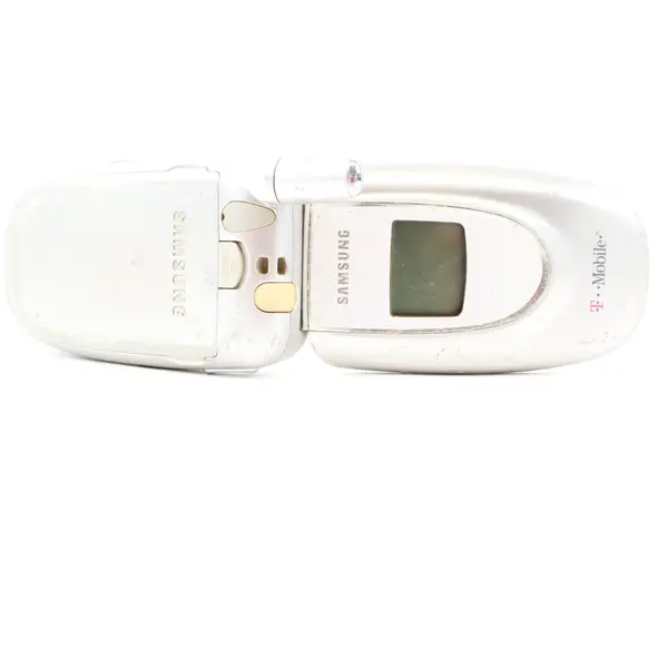 Samsung SGH-E105 T-Mobile Flip Phone Silver White For Parts/Not Working