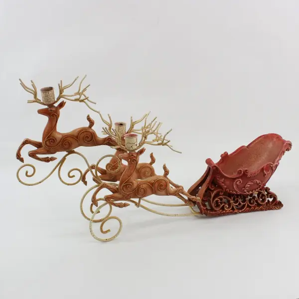 VTG Dillard's Christmas Flying Reindeer & Sleigh Taper Candle Holder Decoration