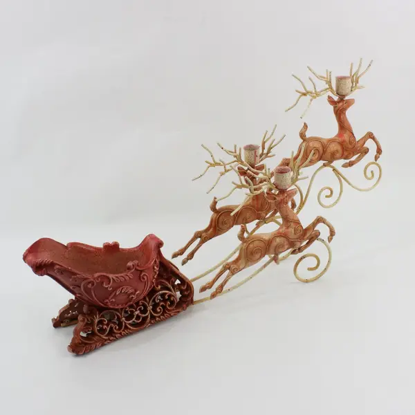 VTG Dillard's Christmas Flying Reindeer & Sleigh Taper Candle Holder Decoration