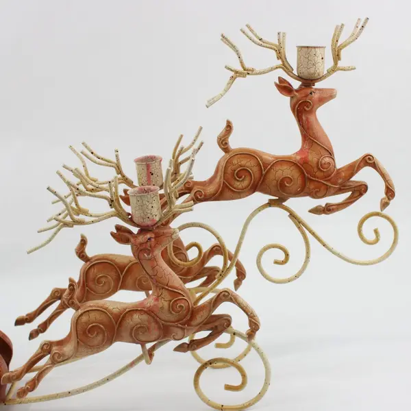VTG Dillard's Christmas Flying Reindeer & Sleigh Taper Candle Holder Decoration
