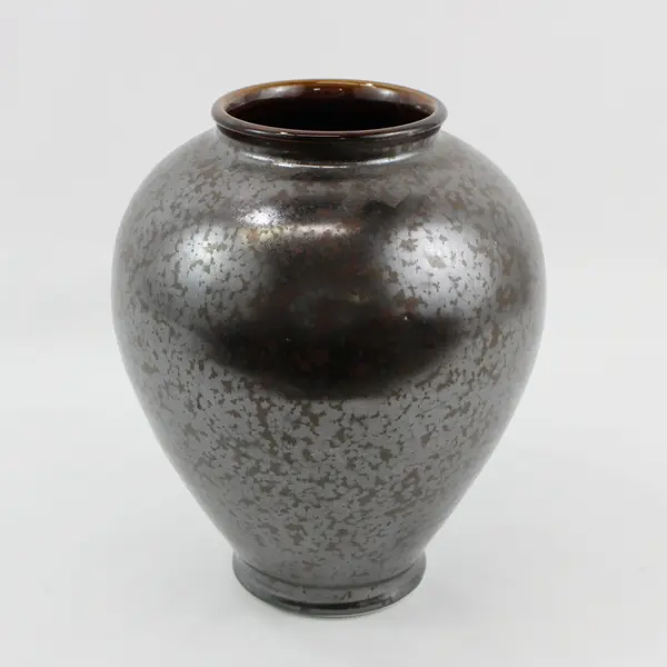 Signed Wheeler Black Metallic Ceramic Glazed Art Pottery Vase 9.5 in
