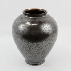 Signed Wheeler Black Metallic Ceramic Glazed Art Pottery Vase 9.5 in