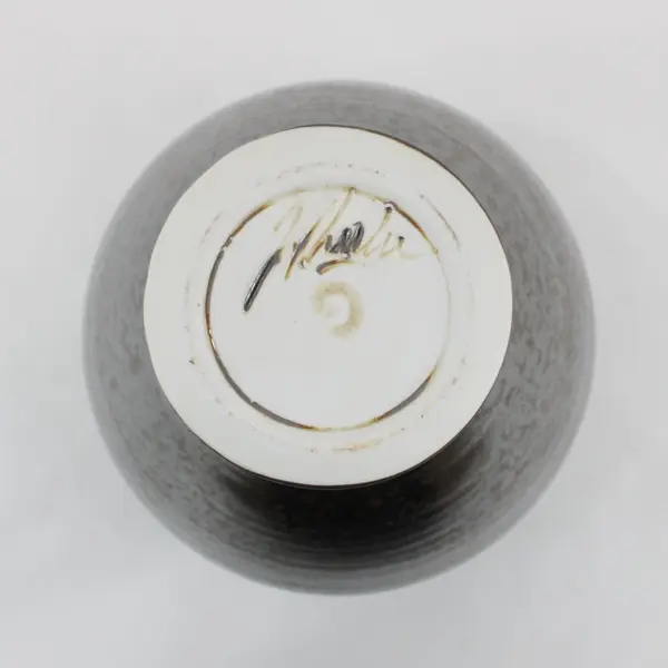 Signed Wheeler Black Metallic Ceramic Glazed Art Pottery Vase 9.5 in