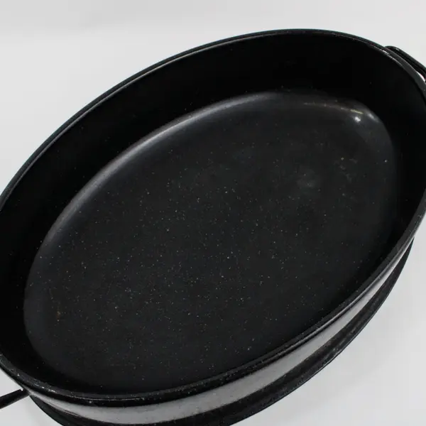 XL Black Speckled Enamelware Turkey & Ham Roasting Pan with Flat Rimmed Bottom