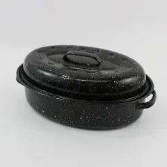 Unbranded Black Oval Enamelware Roasting Pan With Matching Lid 12x8
