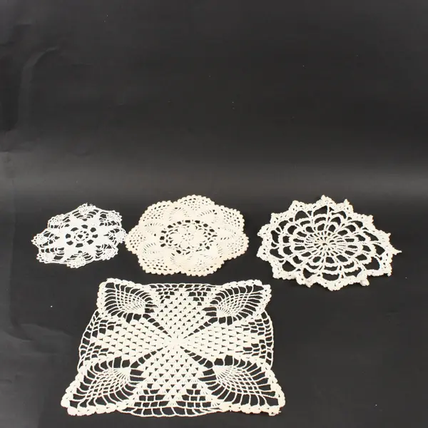 Lot of 4 White Handmade Crocheted Doilies Floral Lace