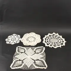 Lot of 4 White Handmade Crocheted Doilies Floral Lace