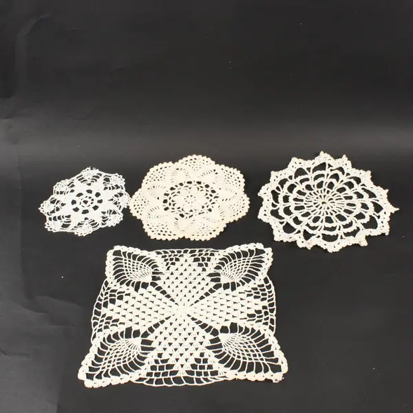 Lot of 4 White Handmade Crocheted Doilies Floral Lace