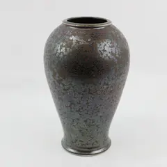 Signed Wheeler Black Brown Ceramic Metal Glaze Vase 10.5"