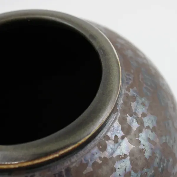 Signed Wheeler Black Brown Ceramic Metal Glaze Vase 10.5"