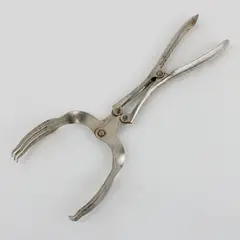 Vintage Metal Double Fork Mechanical Hinged Salad Tongs  Serving Utensil