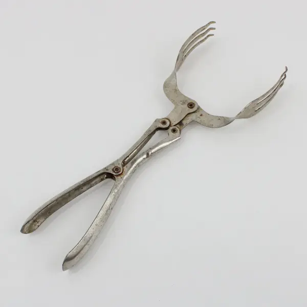 Vintage Metal Double Fork Mechanical Hinged Salad Tongs  Serving Utensil