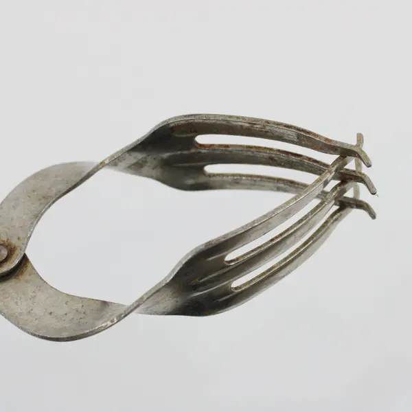 Vintage Metal Double Fork Mechanical Hinged Salad Tongs  Serving Utensil
