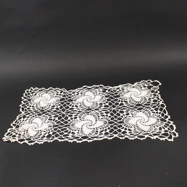 Handmade Crocheted White Rectangular Lace Doily 14x8 Swirl
