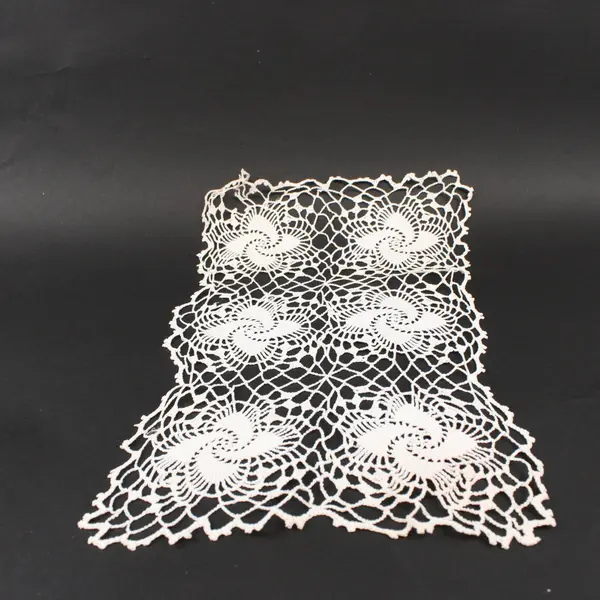 Handmade Crocheted White Rectangular Lace Doily 14x8 Swirl