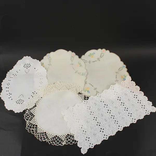 Lot of 5 White Embroidered Cutwork Lace Doilies Assorted Designs