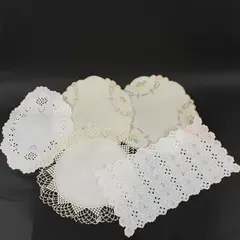 Lot of 5 White Embroidered Cutwork Lace Doilies Assorted Designs